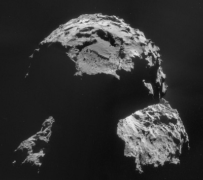 De krater waar Philae naartoe moest. Opname van Rosetta op 6 November_2014. Bron ESA